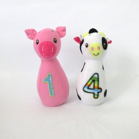 Early Years 6" Plush Bowling Farm Animal Pins Jingle Cotton Baby Toy Cow & Pig - Picture 1 of 8